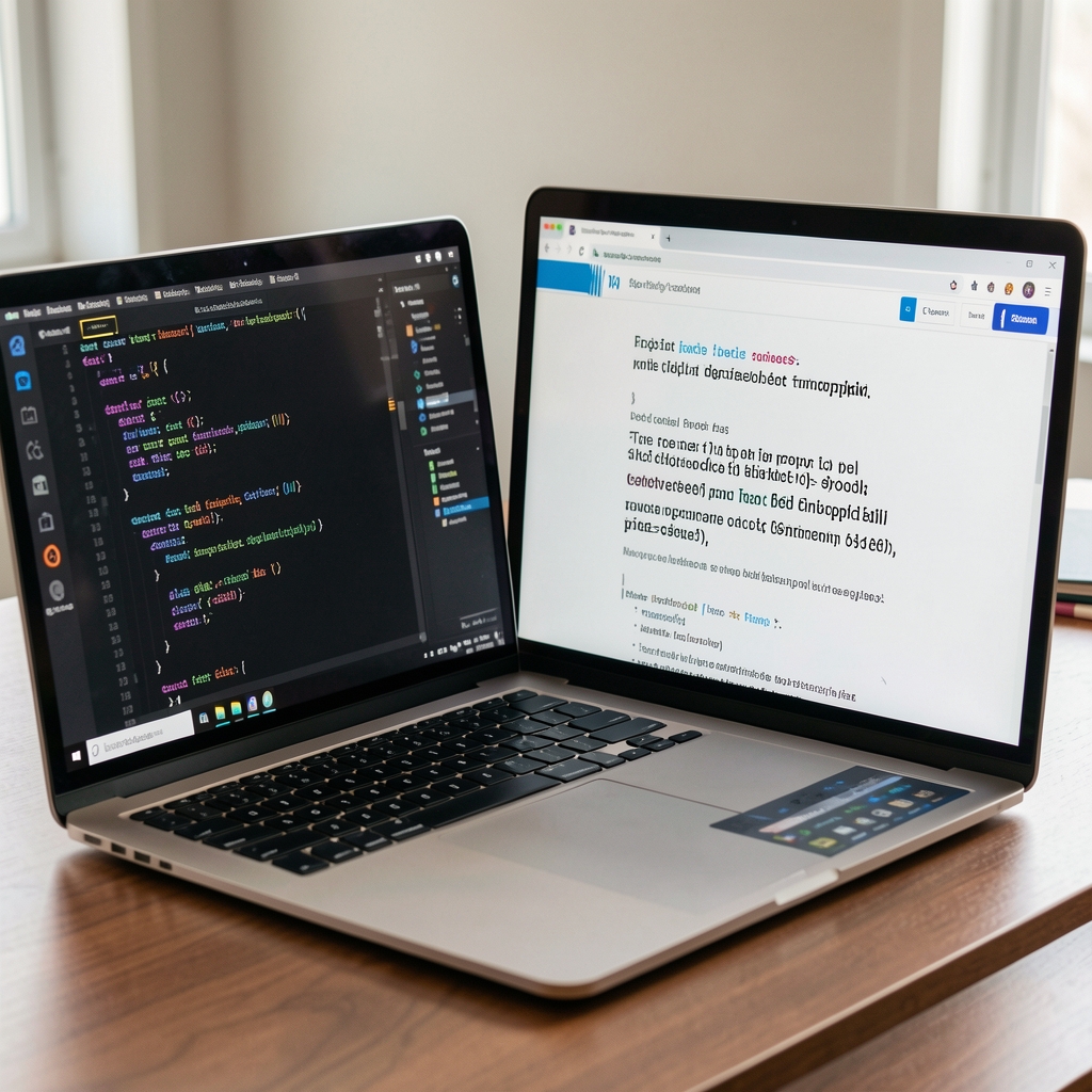 Ноутбук с открытым кодом CSS шрифтовых свойств на современном рабочем столе дизайнера с инструментами веб-разработки